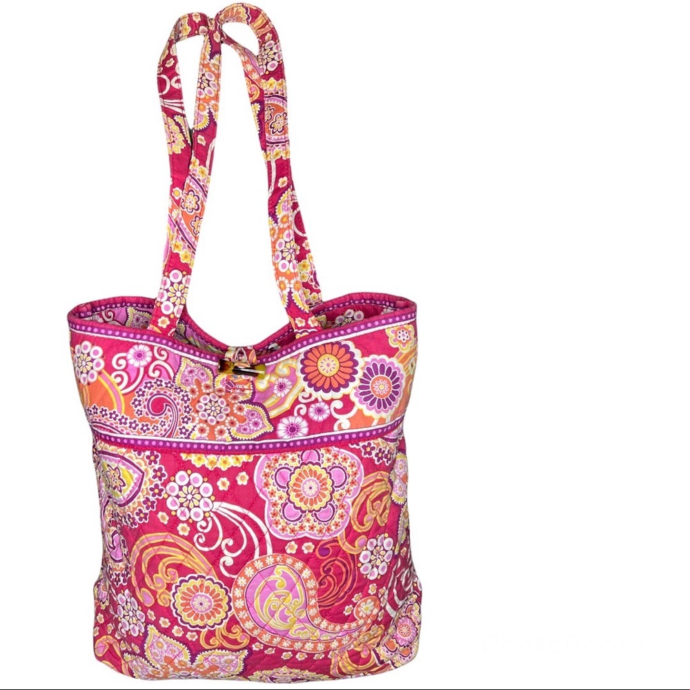 VERA BRADLEY RETIRED Raspberry Fizz Button Close Tote.